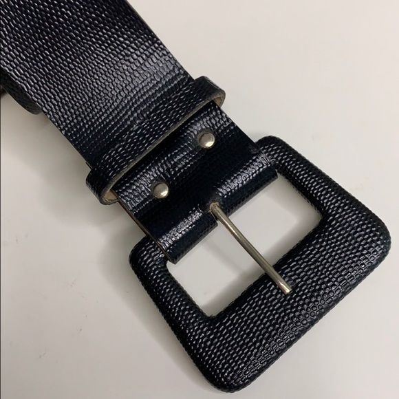 Caviar Faux Leather wide Black Rectangle Buckle Belt women’s - Picture 2 of 8